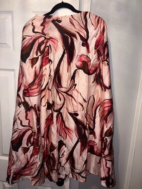 H&M Pink, Burgundy and Brown Abstract Floral Maxi Skirt